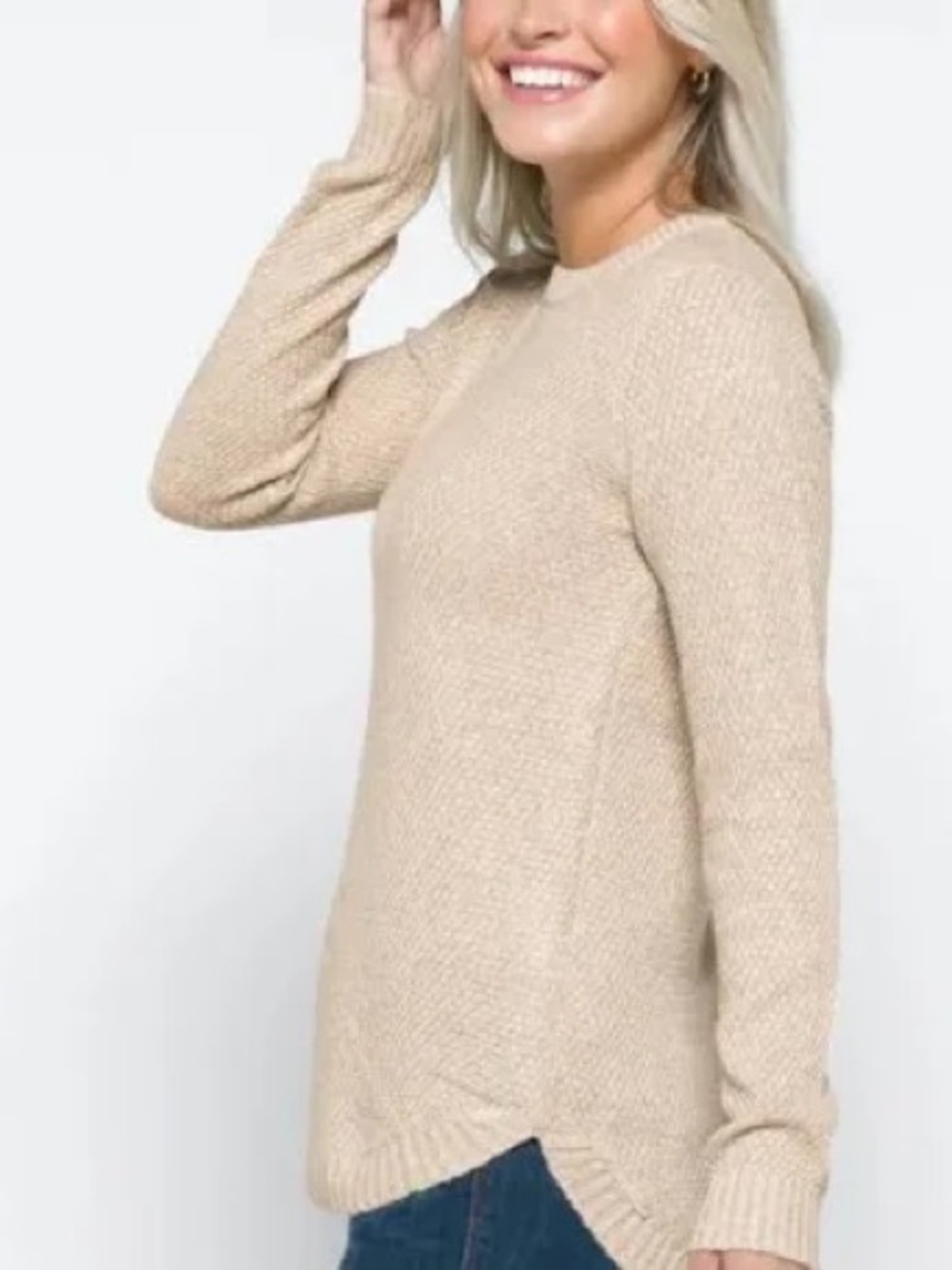 Stitch Fix Pink Clover Neutral Tan Crew Neck Sweater